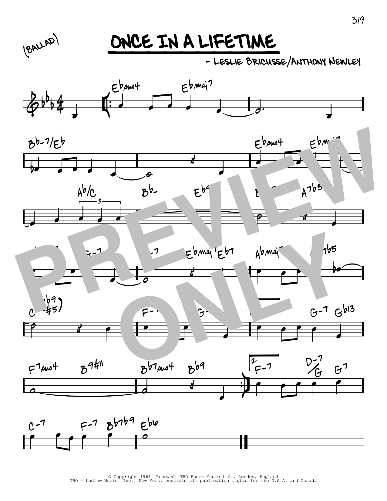 Leslie Bricusse and Anthony Newley Once In A Lifetime sheet music notes and chords arranged for Real Book – Melody & Chords