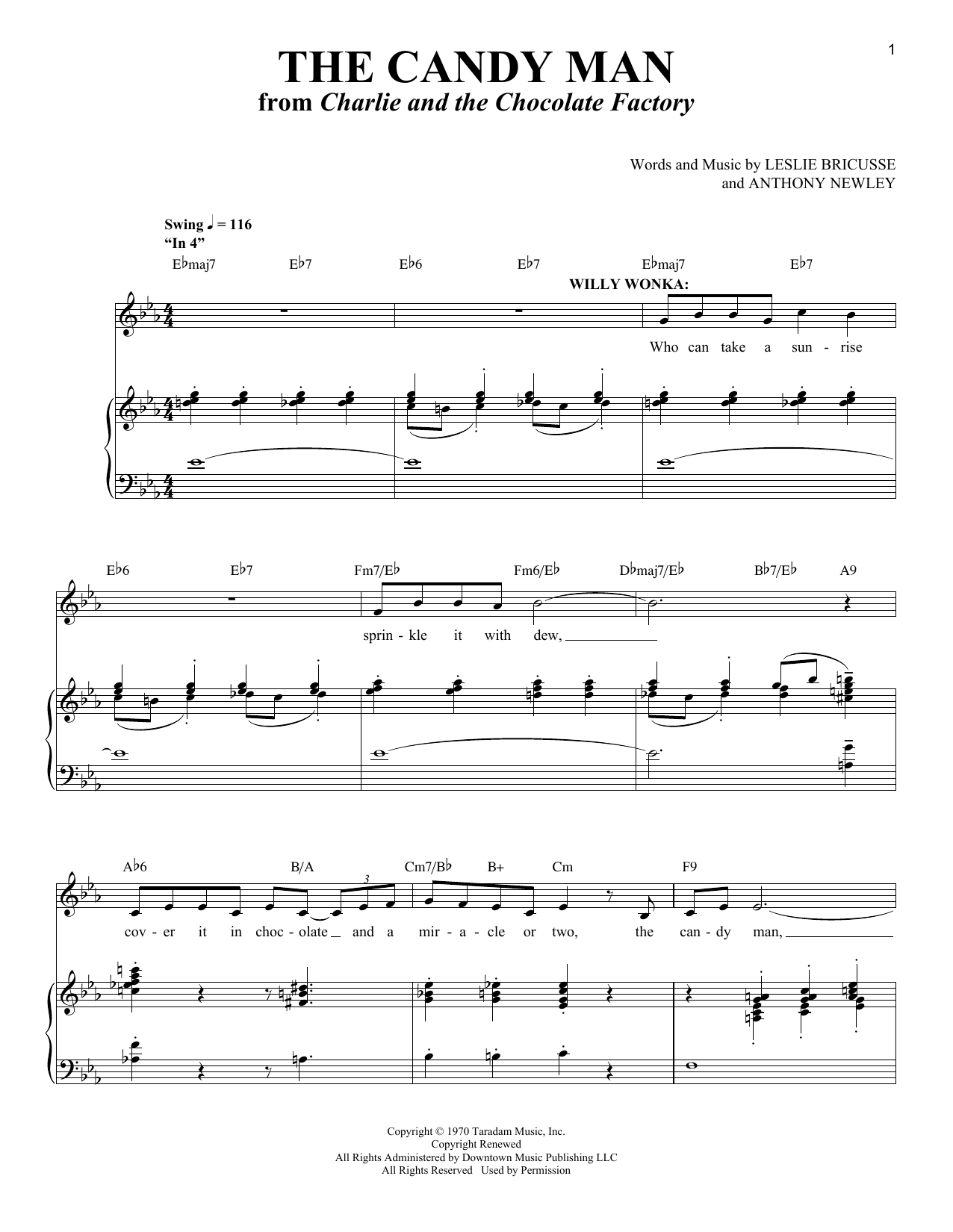Leslie Bricusse and Anthony Newley The Candy Man (from Charlie and the Chocolate Factory) sheet music notes and chords arranged for Piano & Vocal