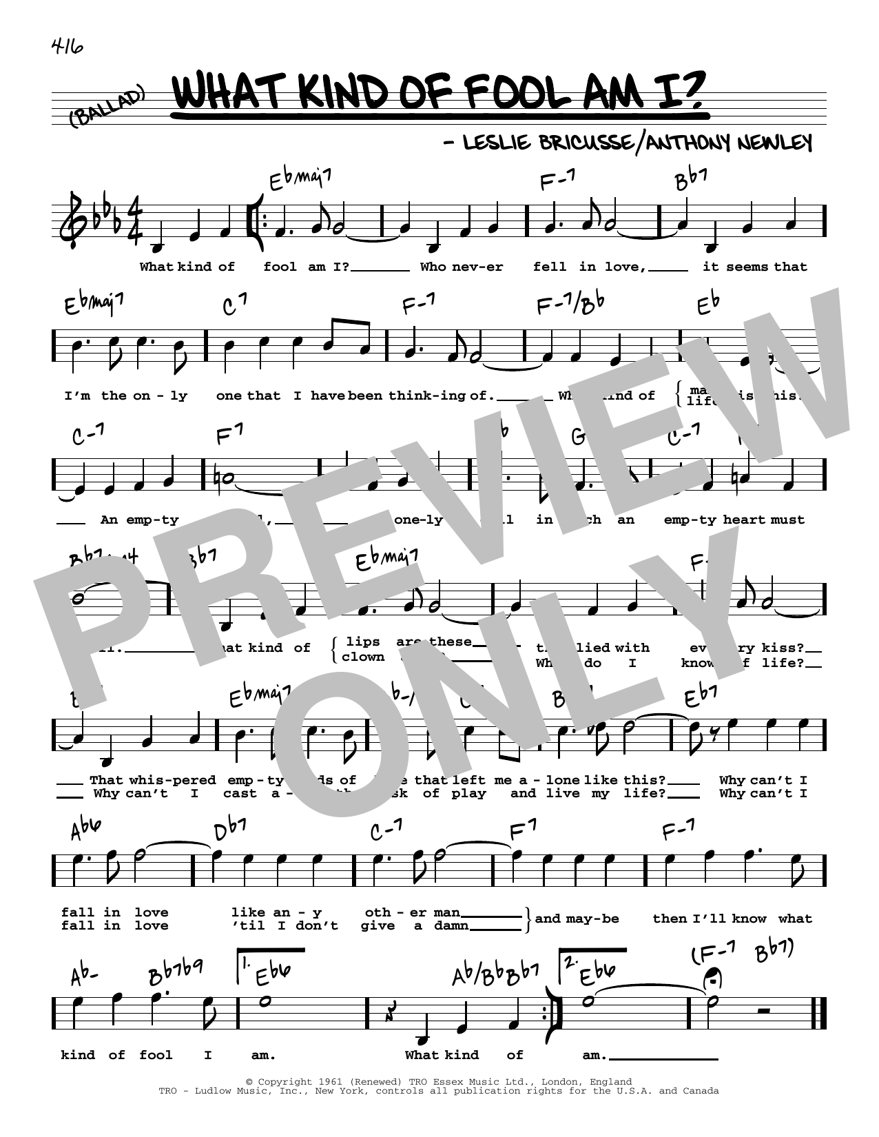 Leslie Bricusse and Anthony Newley What Kind Of Fool Am I? (High Voice) (from Stop The World - I Want To Get Off) sheet music notes and chords arranged for Real Book – Melody, Lyrics & Chords