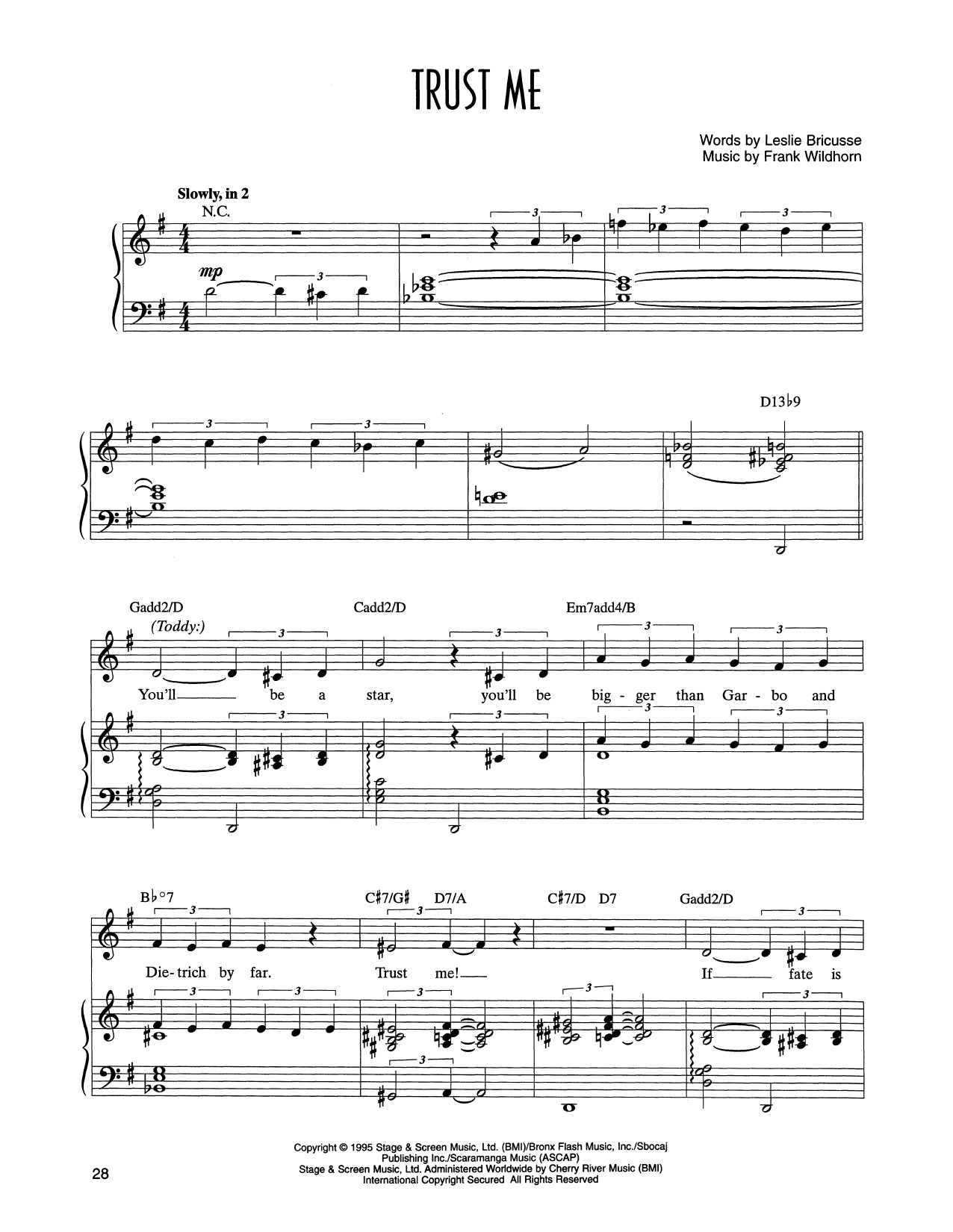Leslie Bricusse and Frank Wildhorn Trust Me (from Victor/Victoria) sheet music notes and chords arranged for Piano & Vocal