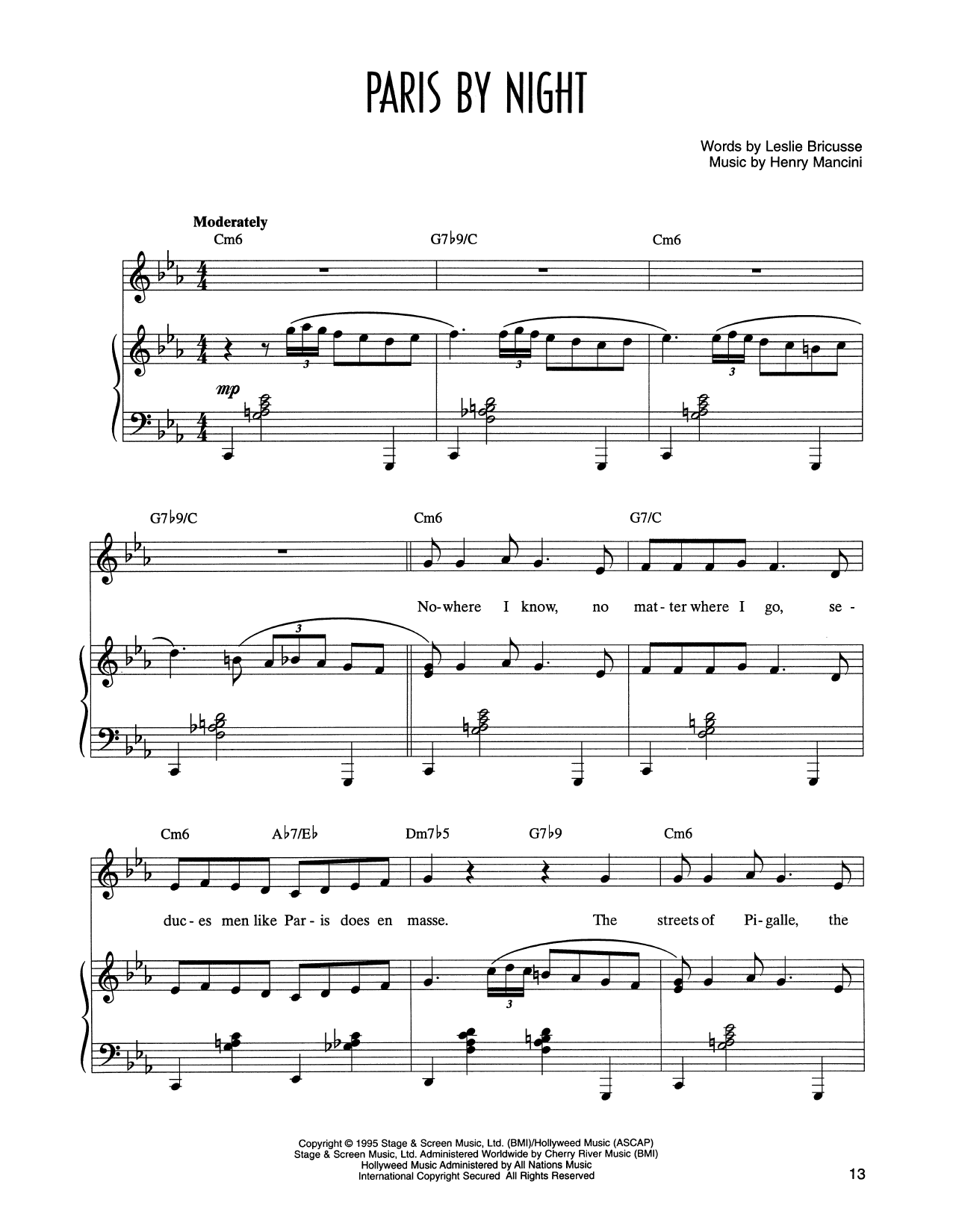 Leslie Bricusse and Henry Mancini Paris By Night (from Victor/Victoria) sheet music notes and chords arranged for Piano & Vocal