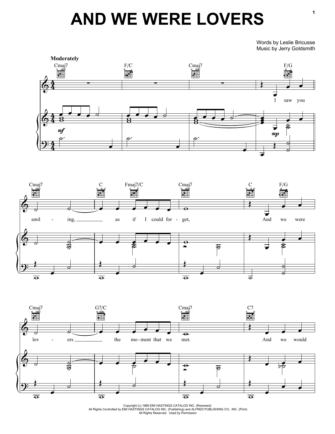 Leslie Bricusse And We Were Lovers sheet music notes and chords arranged for Piano, Vocal & Guitar Chords (Right-Hand Melody)