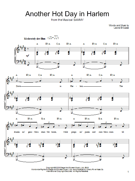 Leslie Bricusse Another Hot Day In Harlem sheet music notes and chords arranged for Piano, Vocal & Guitar Chords (Right-Hand Melody)