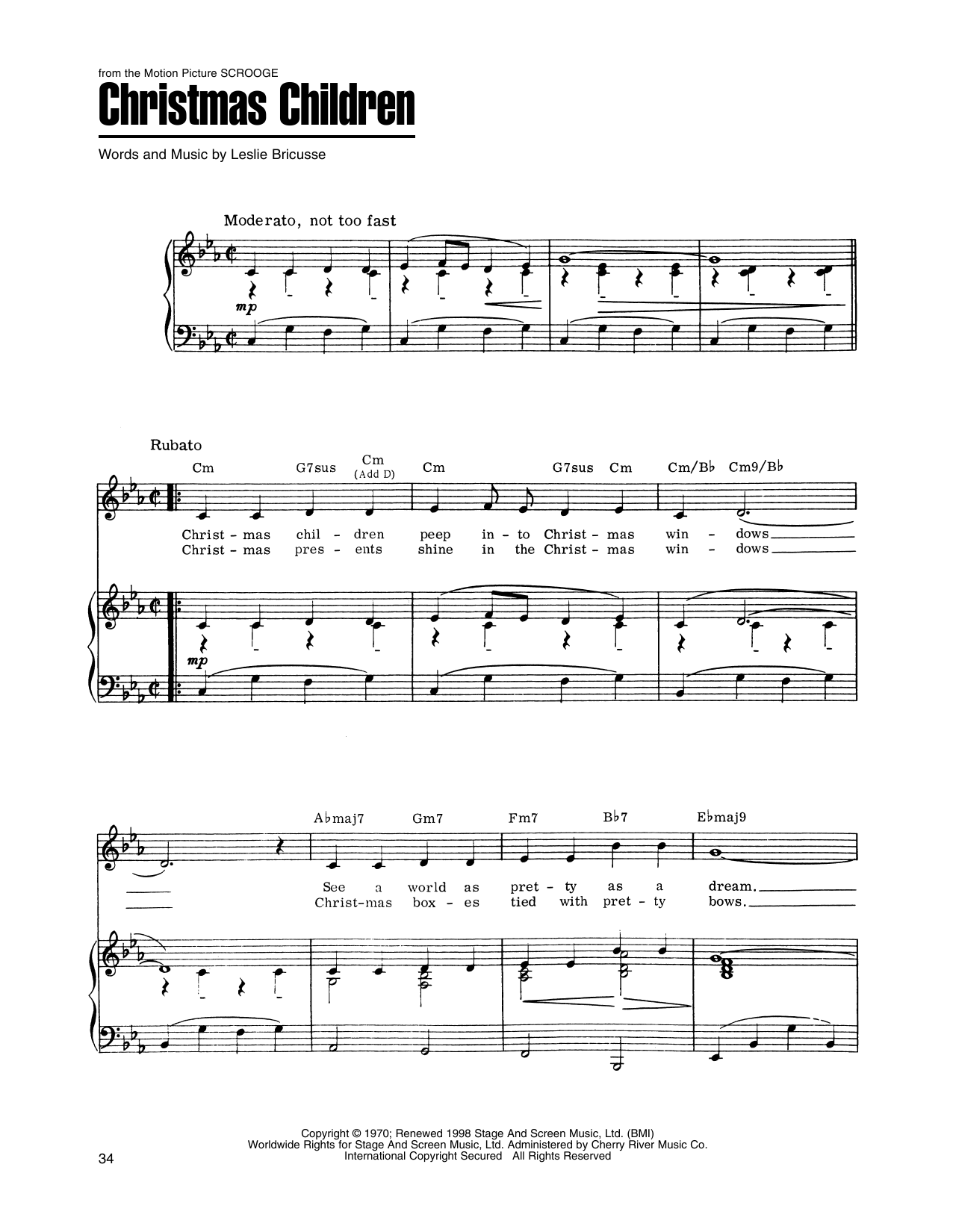 Leslie Bricusse Christmas Children (from Scrooge) sheet music notes and chords arranged for Piano, Vocal & Guitar Chords (Right-Hand Melody)