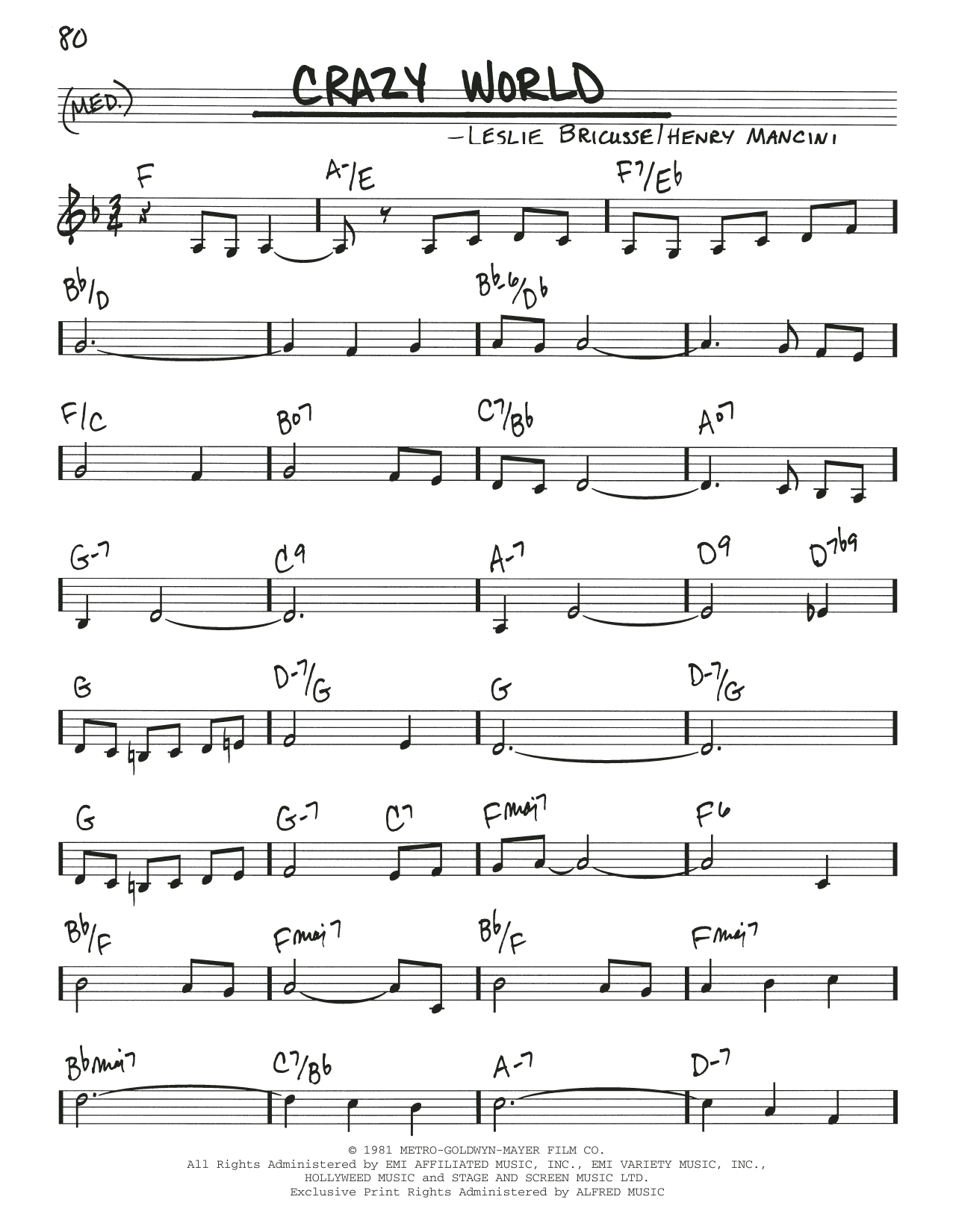 Leslie Bricusse Crazy World sheet music notes and chords arranged for Real Book – Melody & Chords