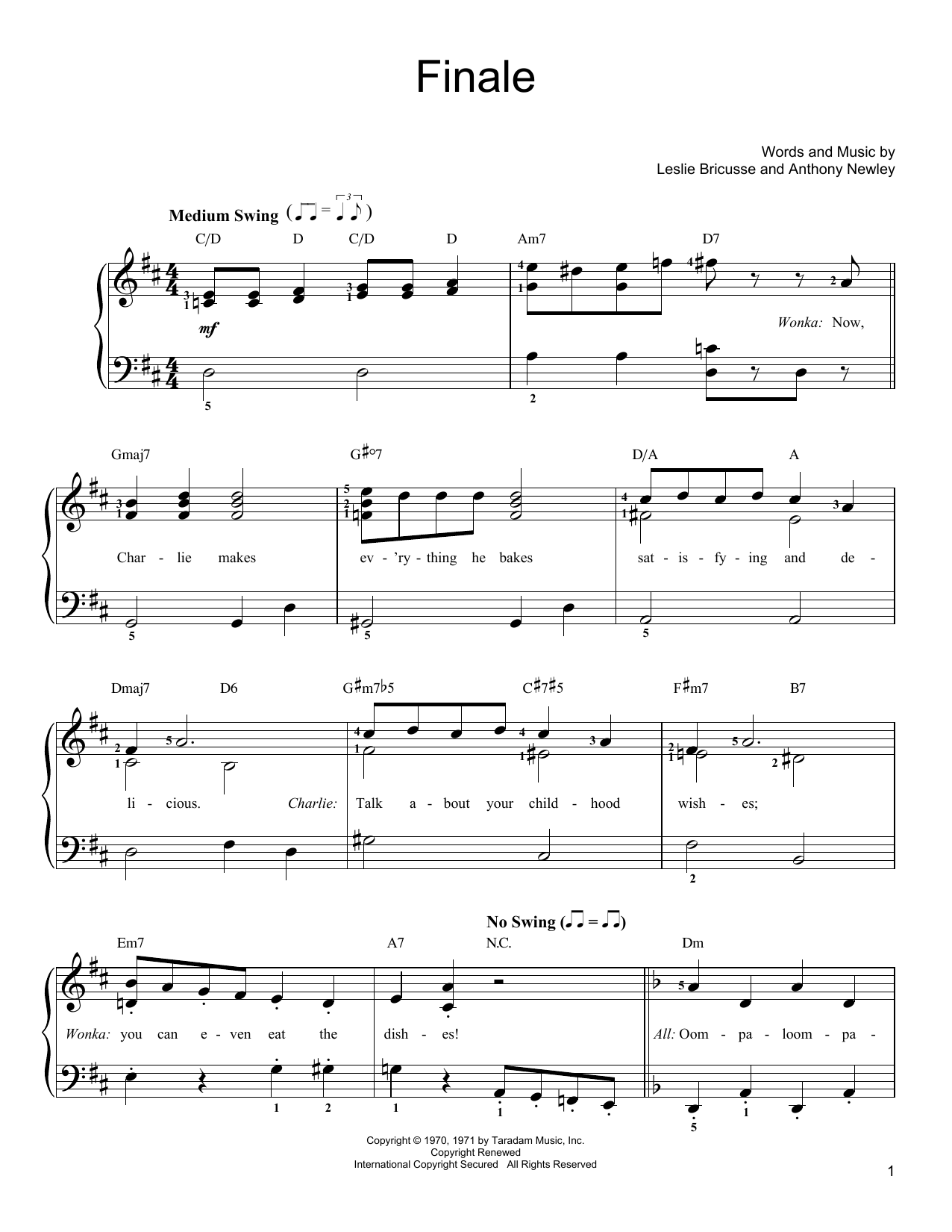 Leslie Bricusse Finale sheet music notes and chords arranged for Easy Piano