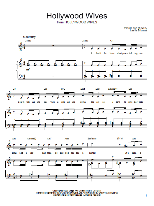 Leslie Bricusse Hollywood Wives sheet music notes and chords arranged for Piano, Vocal & Guitar Chords (Right-Hand Melody)