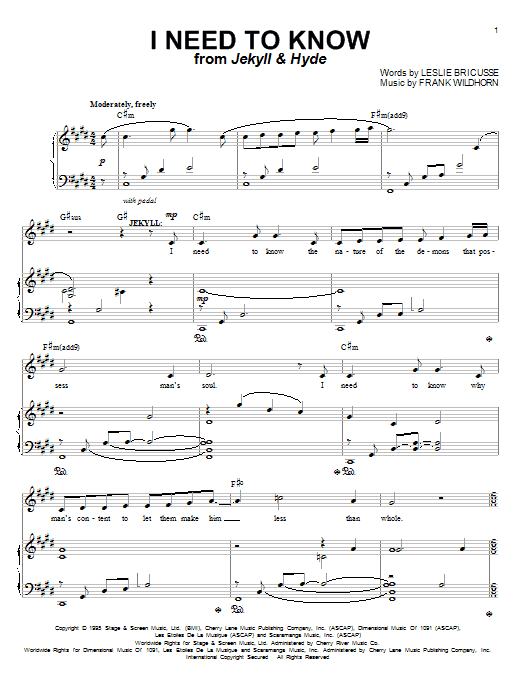 Leslie Bricusse I Need To Know sheet music notes and chords arranged for Piano & Vocal
