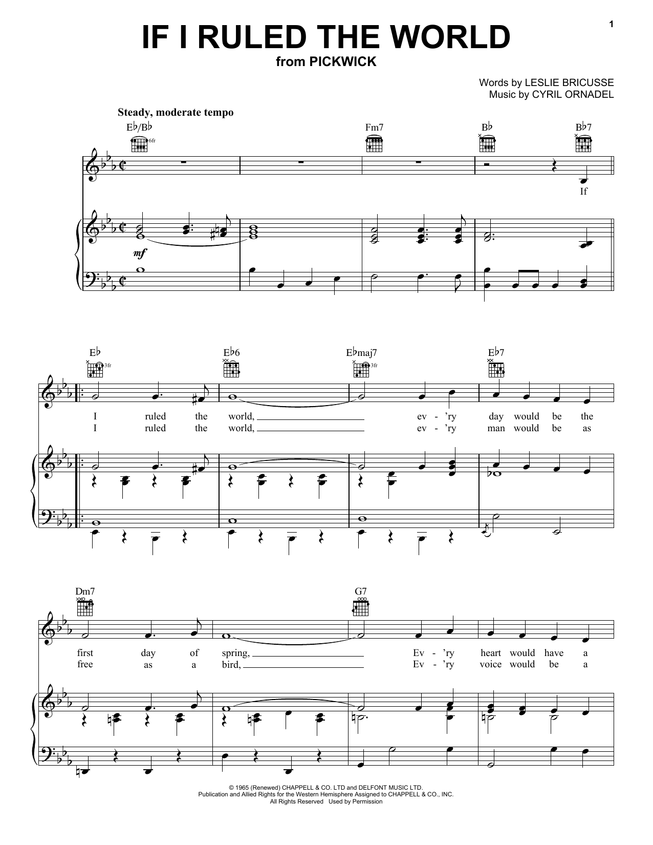 Leslie Bricusse If I Ruled The World sheet music notes and chords arranged for Piano, Vocal & Guitar Chords (Right-Hand Melody)