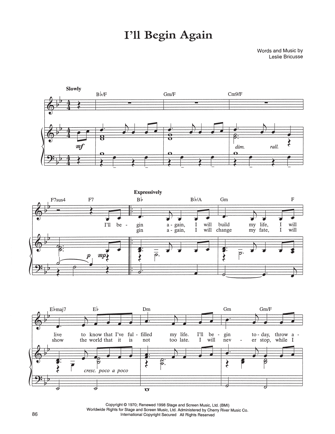 Leslie Bricusse I'll Begin Again sheet music notes and chords arranged for Piano, Vocal & Guitar Chords (Right-Hand Melody)