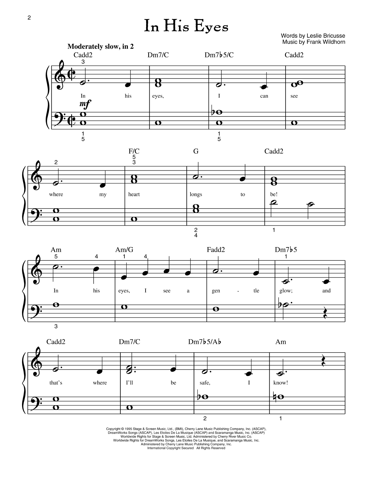 Leslie Bricusse In His Eyes (from Jekyll And Hyde) sheet music notes and chords arranged for Big Note Piano
