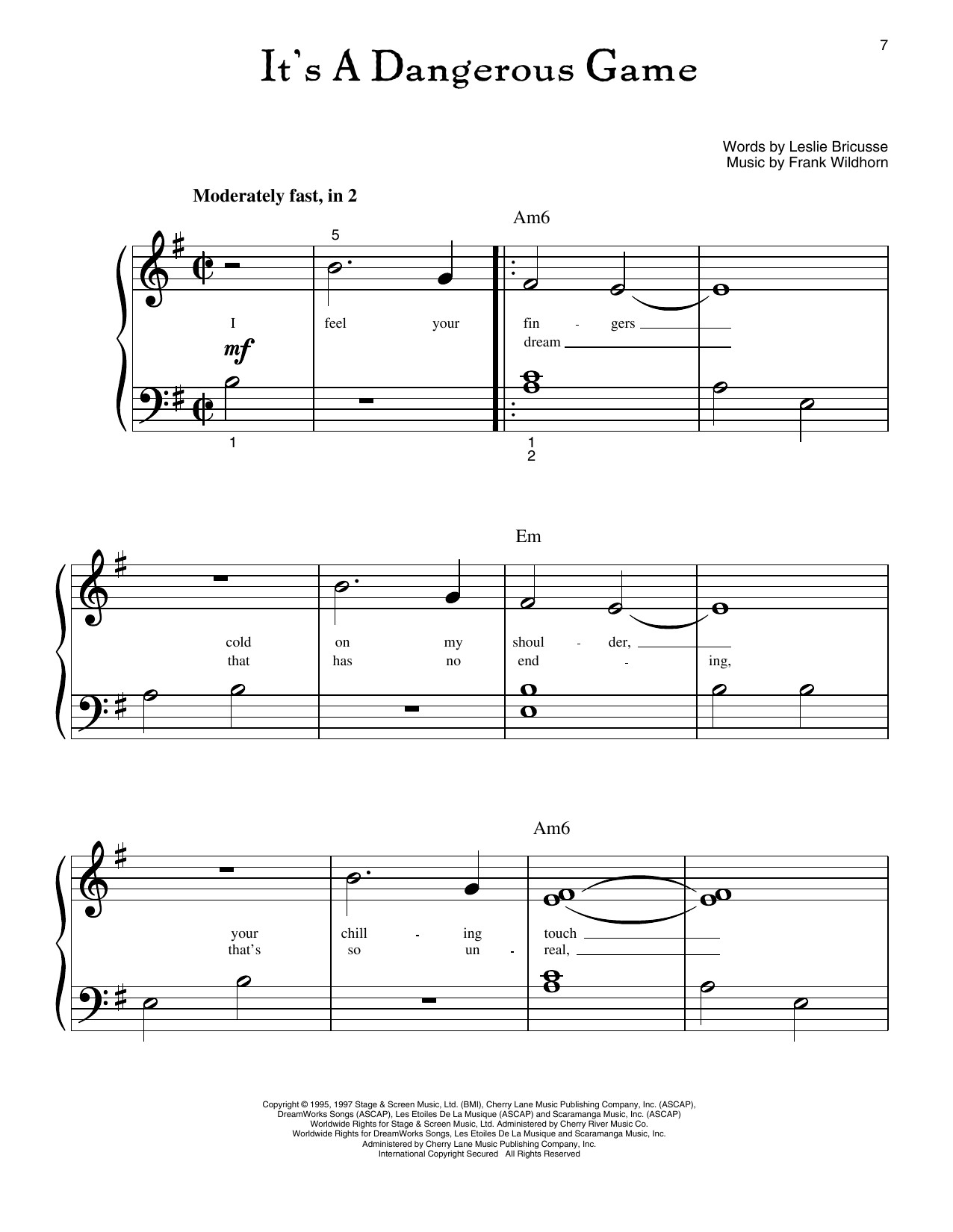 Leslie Bricusse It's A Dangerous Game (from Jekyll And Hyde) sheet music notes and chords arranged for Big Note Piano