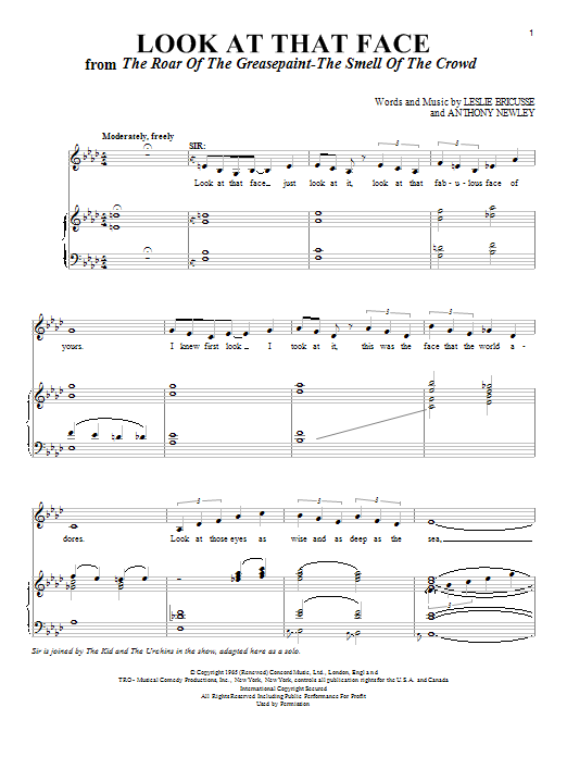 Leslie Bricusse Look At That Face sheet music notes and chords arranged for Piano & Vocal