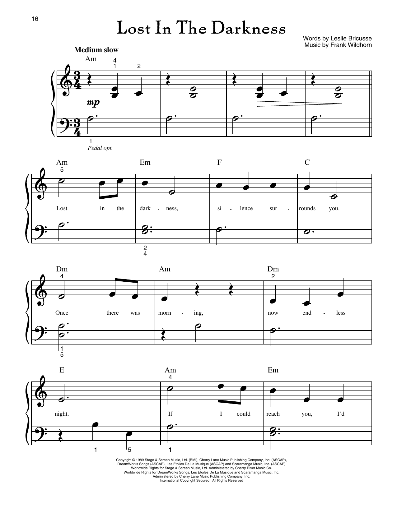 Leslie Bricusse Lost In The Darkness (from Jekyll And Hyde) sheet music notes and chords arranged for Big Note Piano