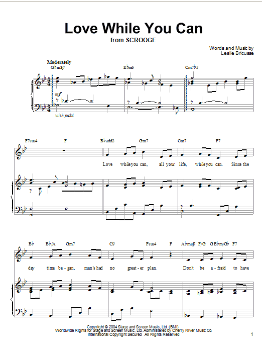 Leslie Bricusse Love While You Can sheet music notes and chords arranged for Piano, Vocal & Guitar Chords (Right-Hand Melody)