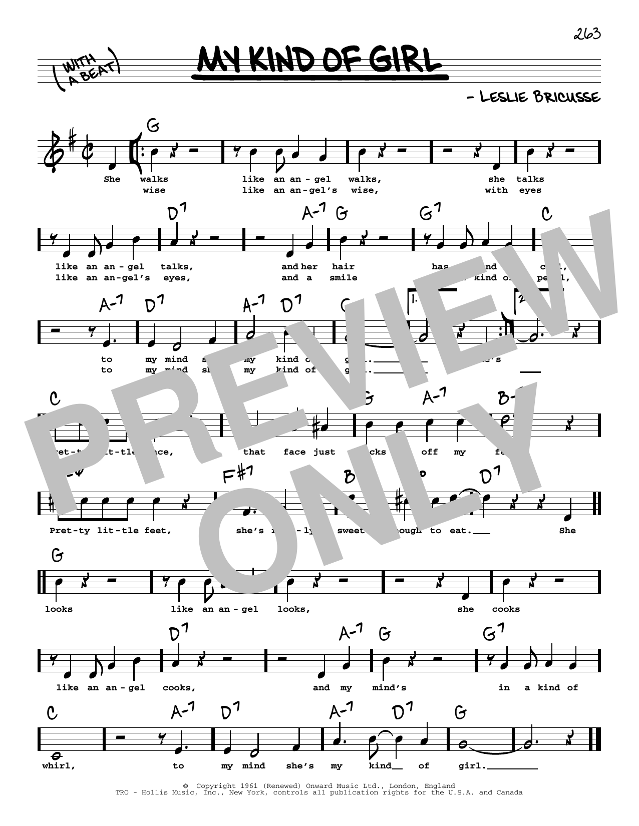 Leslie Bricusse My Kind Of Girl (High Voice) sheet music notes and chords arranged for Real Book – Melody, Lyrics & Chords