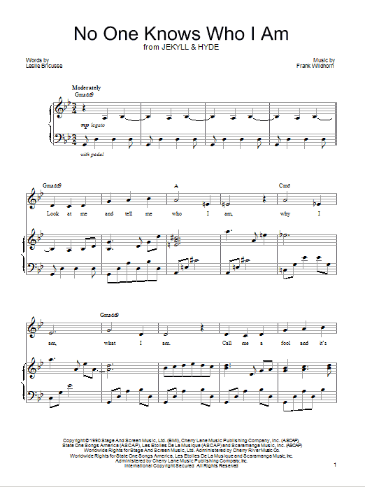 Leslie Bricusse No One Knows Who I Am sheet music notes and chords arranged for Piano & Vocal