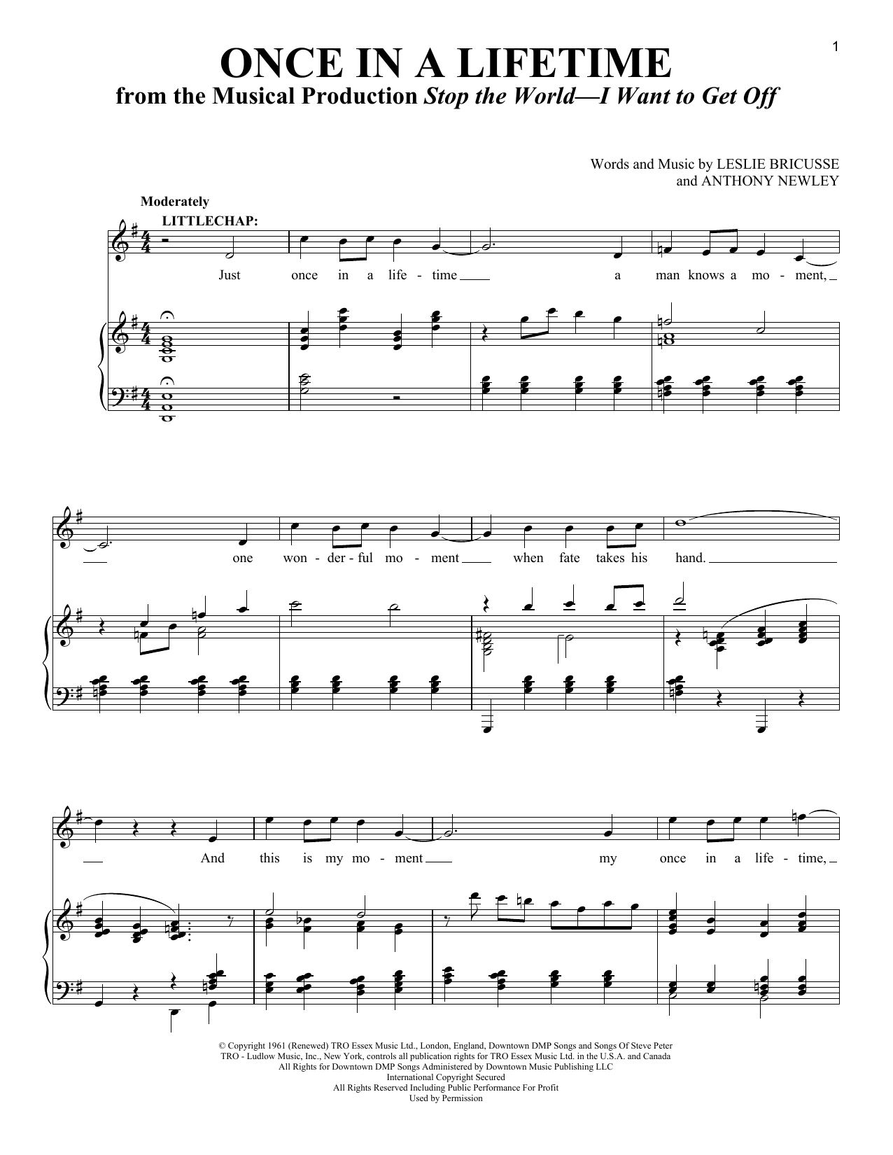 Leslie Bricusse Once In A Lifetime (from the musical Stop the World - I Want to Get Off) sheet music notes and chords arranged for Piano & Vocal