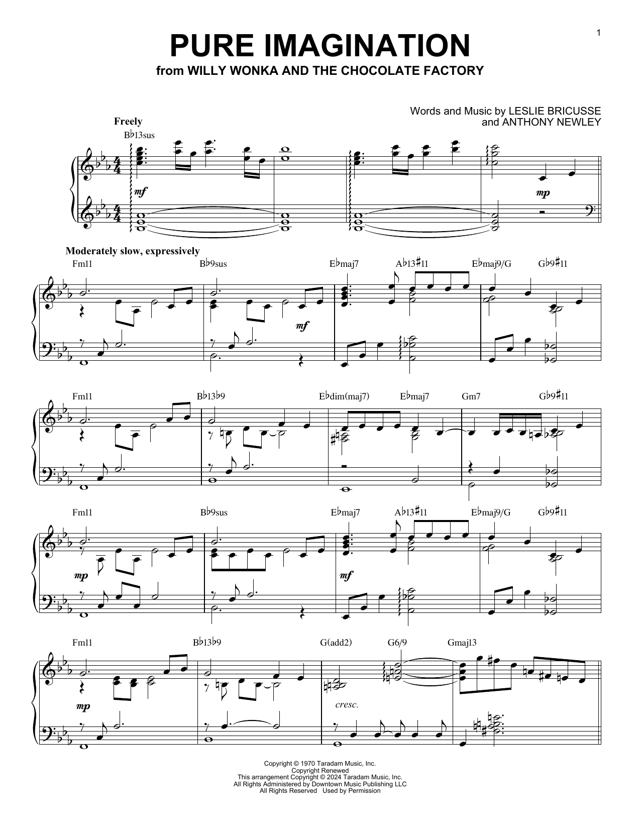 Leslie Bricusse Pure Imagination (arr. Brent Edstrom) sheet music notes and chords arranged for Piano Solo