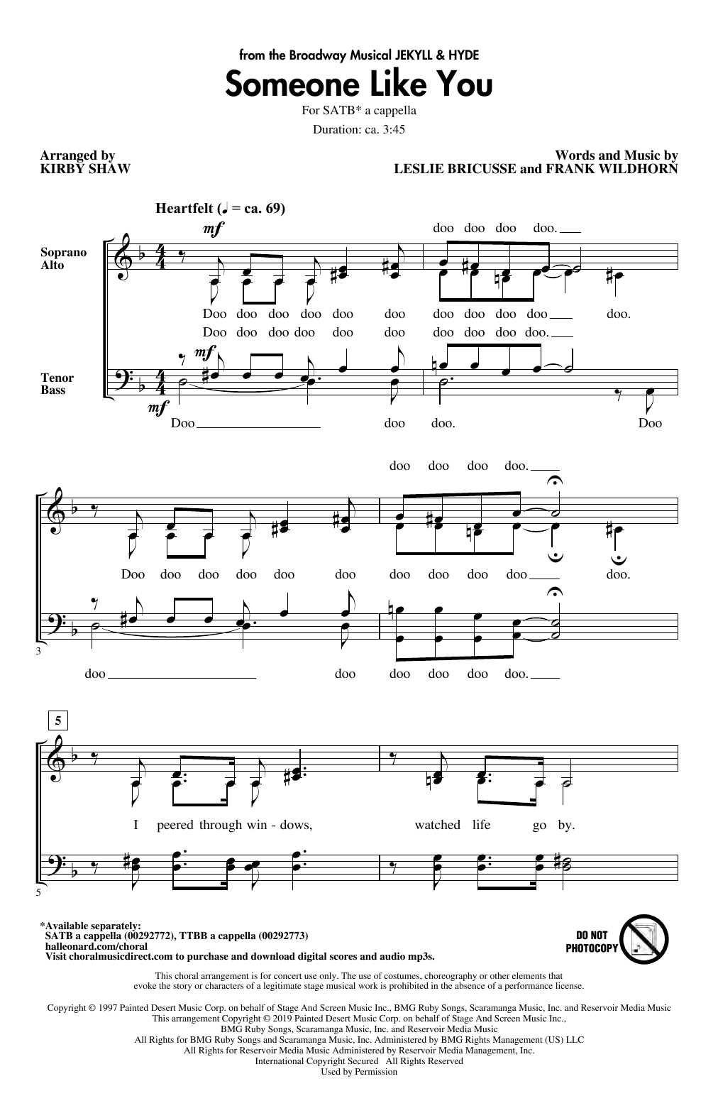 Leslie Bricusse Someone Like You (from Jekyll & Hyde) (arr. Kirby Shaw) sheet music notes and chords arranged for TTBB Choir