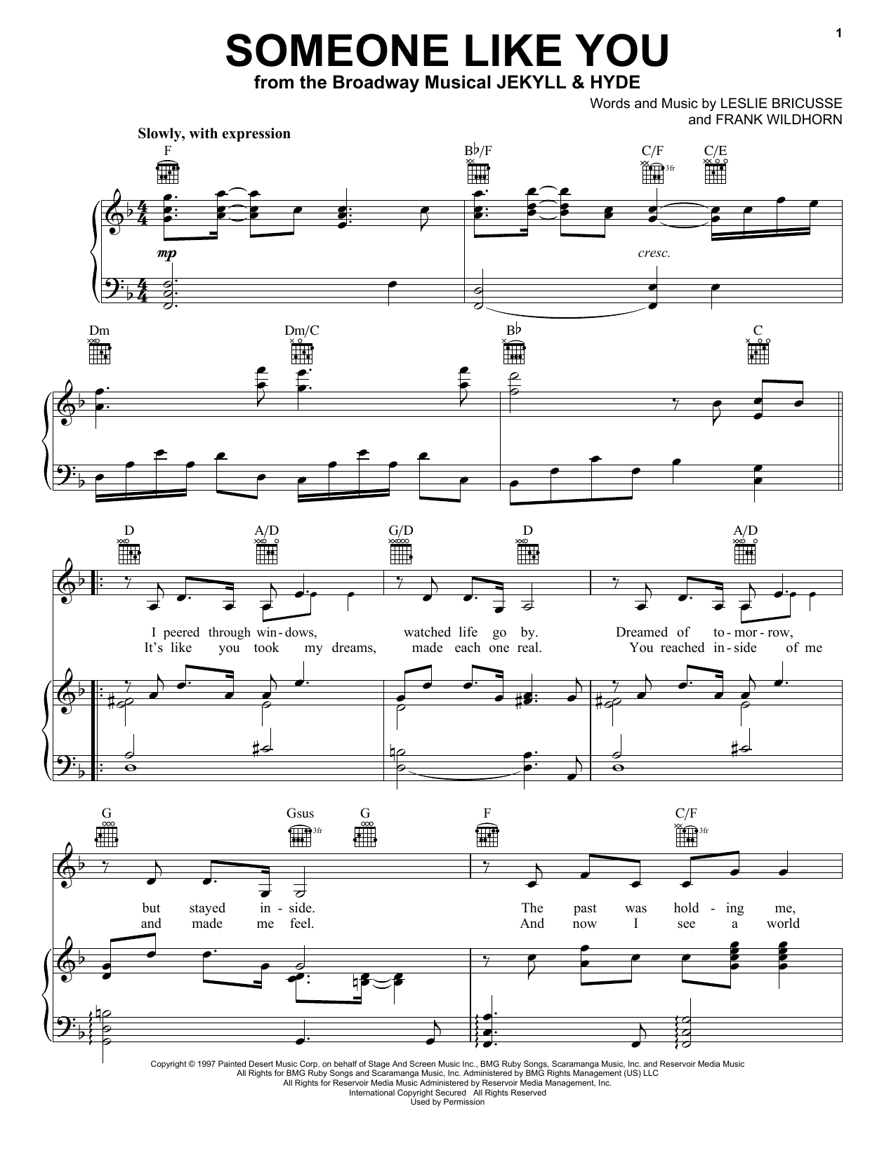 Leslie Bricusse Someone Like You sheet music notes and chords arranged for Piano, Vocal & Guitar Chords (Right-Hand Melody)