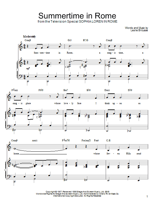 Leslie Bricusse Summertime In Rome sheet music notes and chords arranged for Piano, Vocal & Guitar Chords (Right-Hand Melody)