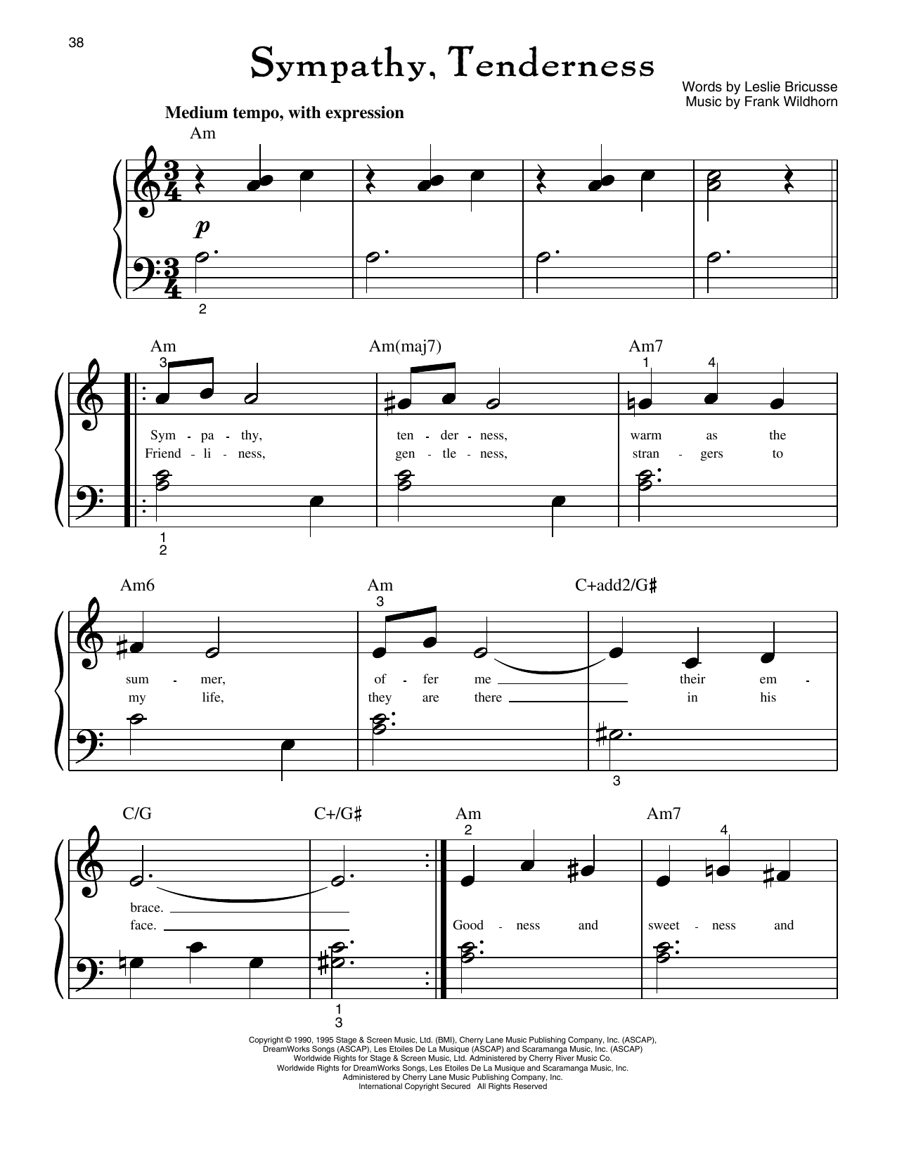 Leslie Bricusse Sympathy, Tenderness (from Jekyll And Hyde) sheet music notes and chords arranged for Big Note Piano