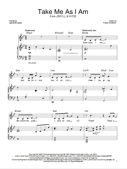 Leslie Bricusse Take Me As I Am sheet music notes and chords arranged for Piano & Vocal