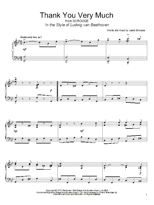 Leslie Bricusse Thank You Very Much (from Scrooge) (in the style of Beethoven) (arr. David Pearl) sheet music notes and chords arranged for Piano Solo
