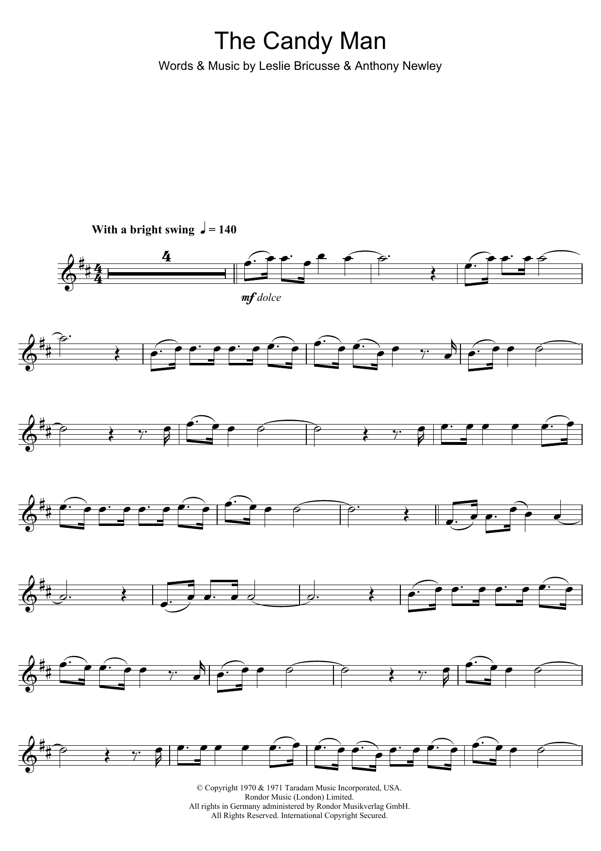 Leslie Bricusse The Candy Man (from Willy Wonka And The Chocolate Factory) sheet music notes and chords arranged for 5-Finger Piano