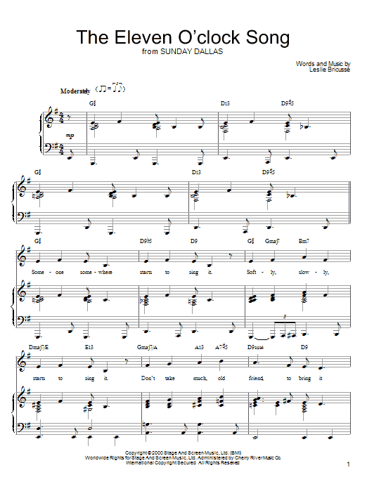 Leslie Bricusse The Eleven O'Clock Song sheet music notes and chords arranged for Piano, Vocal & Guitar Chords (Right-Hand Melody)