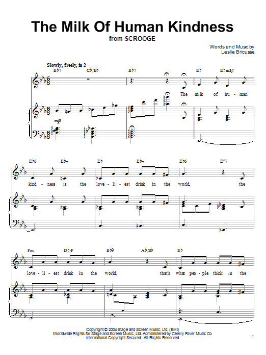 Leslie Bricusse The Milk Of Human Kindness sheet music notes and chords arranged for Piano, Vocal & Guitar Chords (Right-Hand Melody)