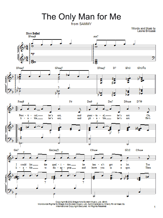 Leslie Bricusse The Only Man For Me sheet music notes and chords arranged for Piano, Vocal & Guitar Chords (Right-Hand Melody)
