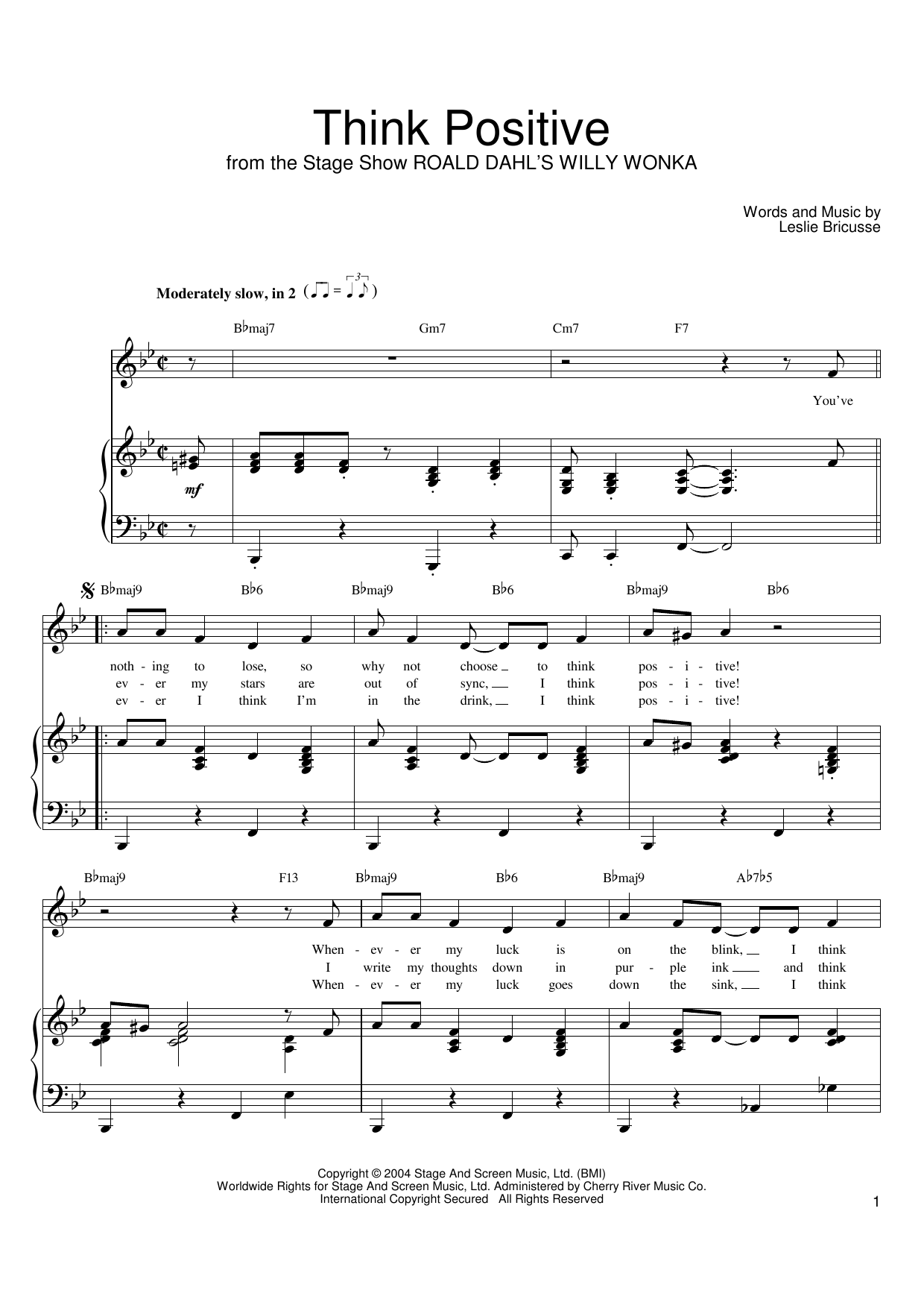 Leslie Bricusse Think Positive sheet music notes and chords arranged for Piano, Vocal & Guitar Chords (Right-Hand Melody)