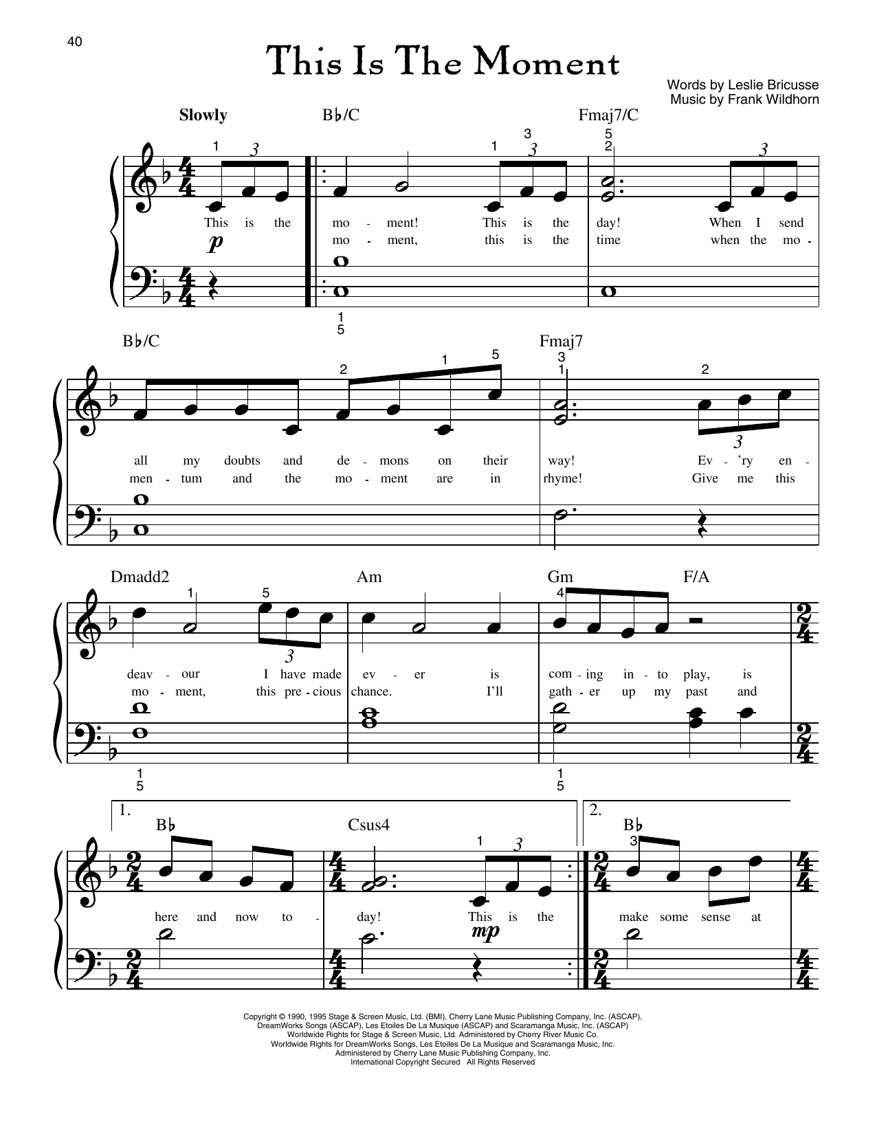 Leslie Bricusse This Is The Moment (from Jekyll And Hyde) sheet music notes and chords arranged for Big Note Piano