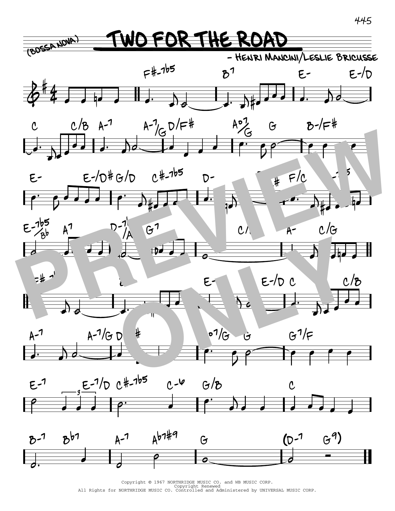 Leslie Bricusse Two For The Road sheet music notes and chords arranged for Real Book – Melody & Chords