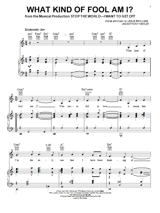 Leslie Bricusse What Kind Of Fool Am I? sheet music notes and chords arranged for Piano & Vocal