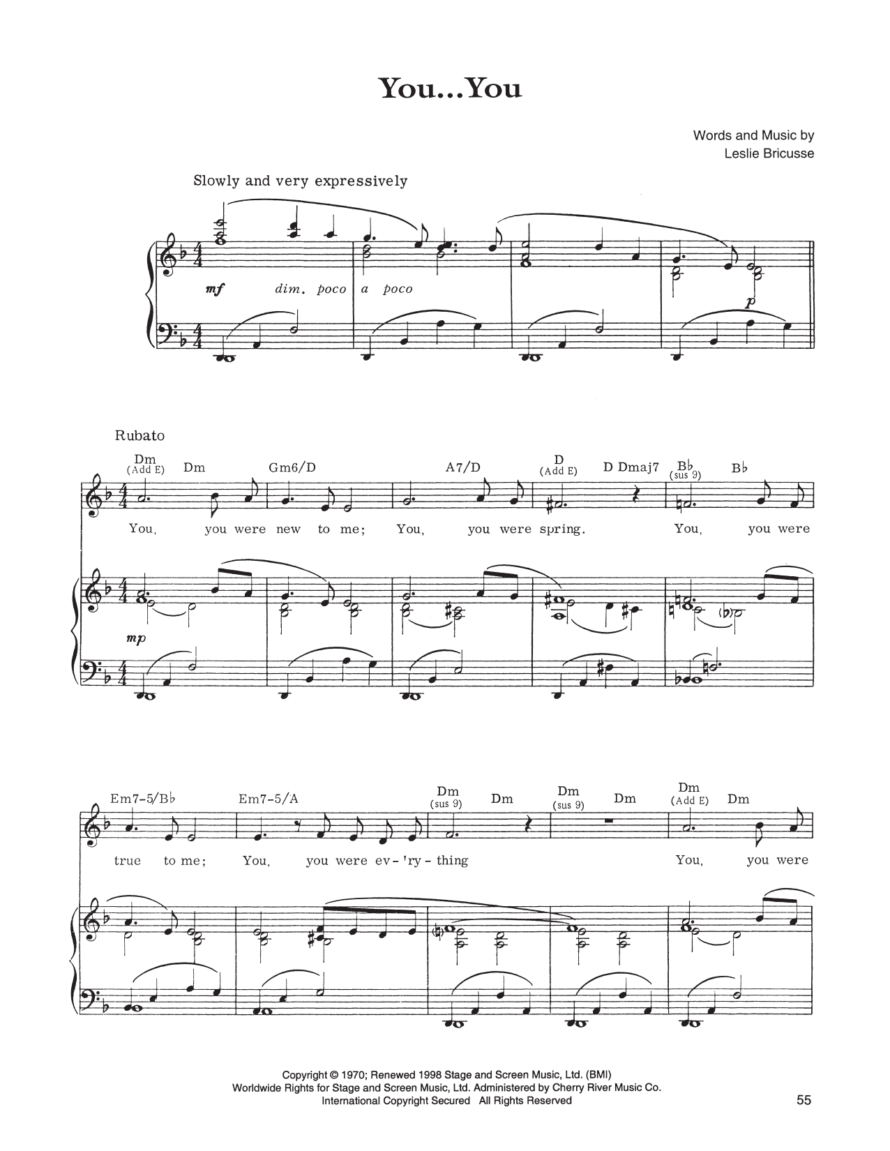 Leslie Bricusse You... You sheet music notes and chords arranged for Piano, Vocal & Guitar Chords (Right-Hand Melody)