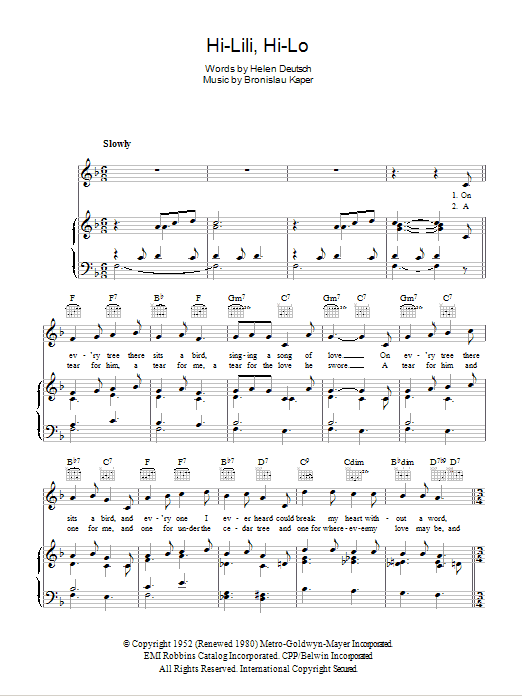 Leslie Caron Hi-Lili, Hi-Lo sheet music notes and chords arranged for Piano, Vocal & Guitar Chords