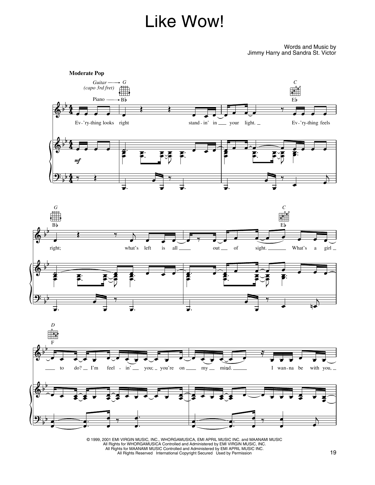 Leslie Carter Like Wow! (from Shrek) sheet music notes and chords arranged for Piano, Vocal & Guitar Chords (Right-Hand Melody)