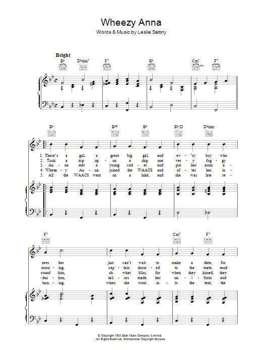 Leslie Sarony Wheezy Anna sheet music notes and chords arranged for Piano, Vocal & Guitar Chords