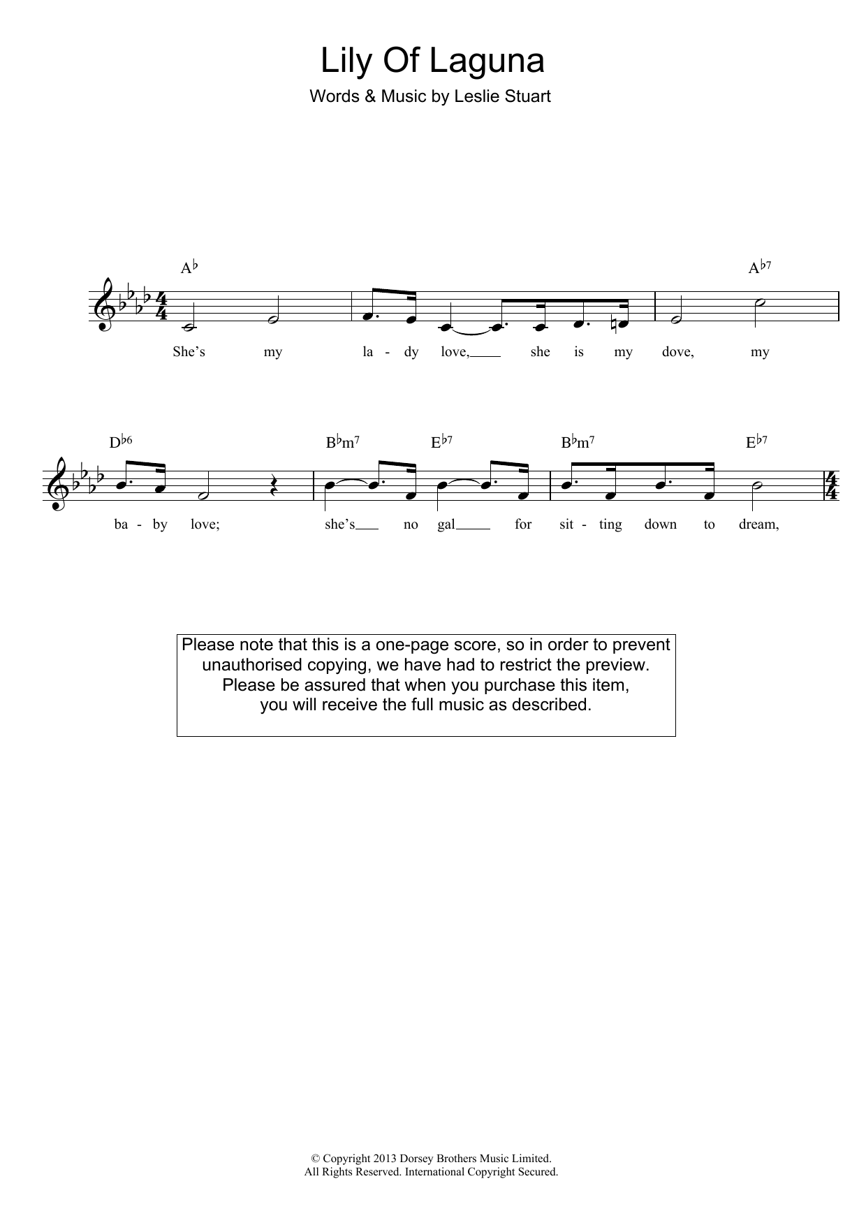 Leslie Stuart Lily Of Laguna sheet music notes and chords arranged for Lead Sheet / Fake Book