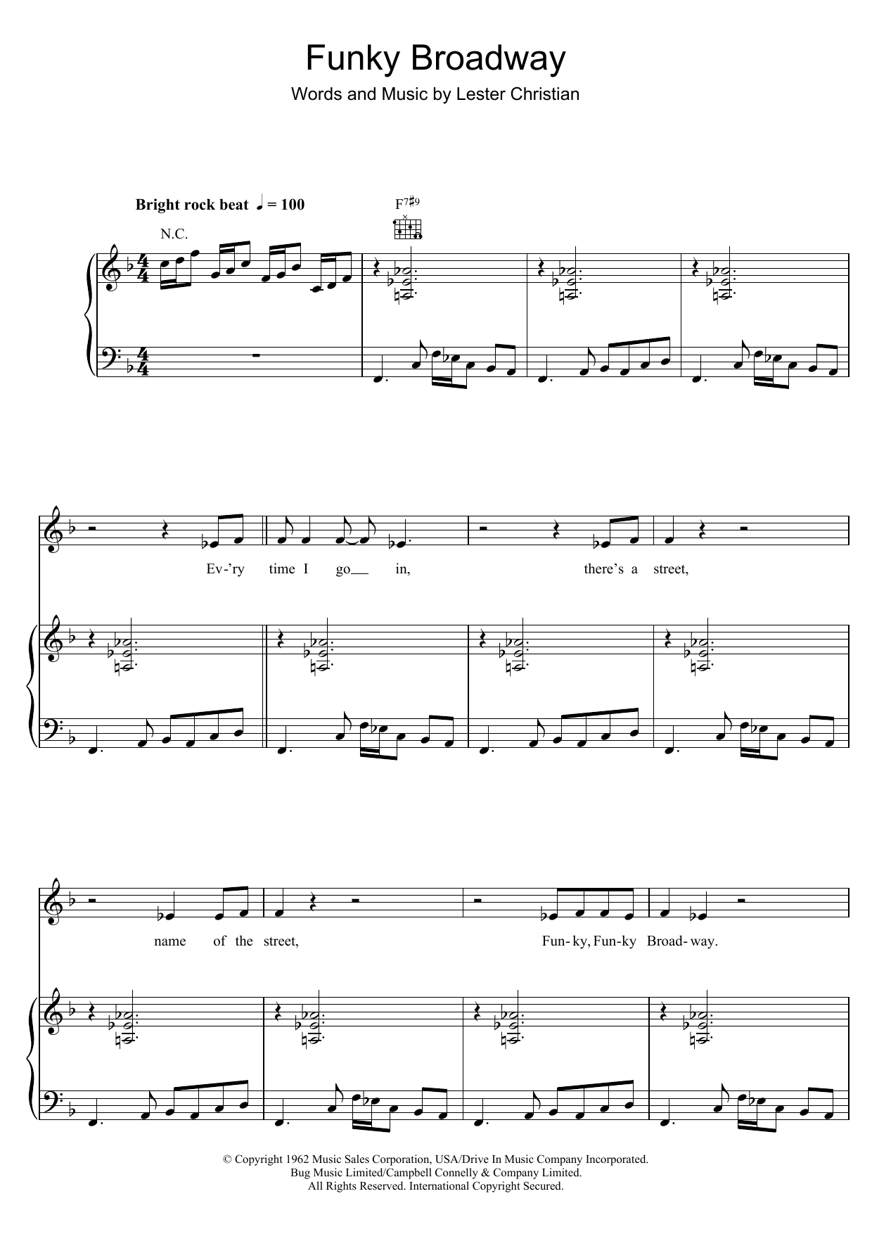Lester Christian Funky Broadway sheet music notes and chords arranged for Piano, Vocal & Guitar Chords