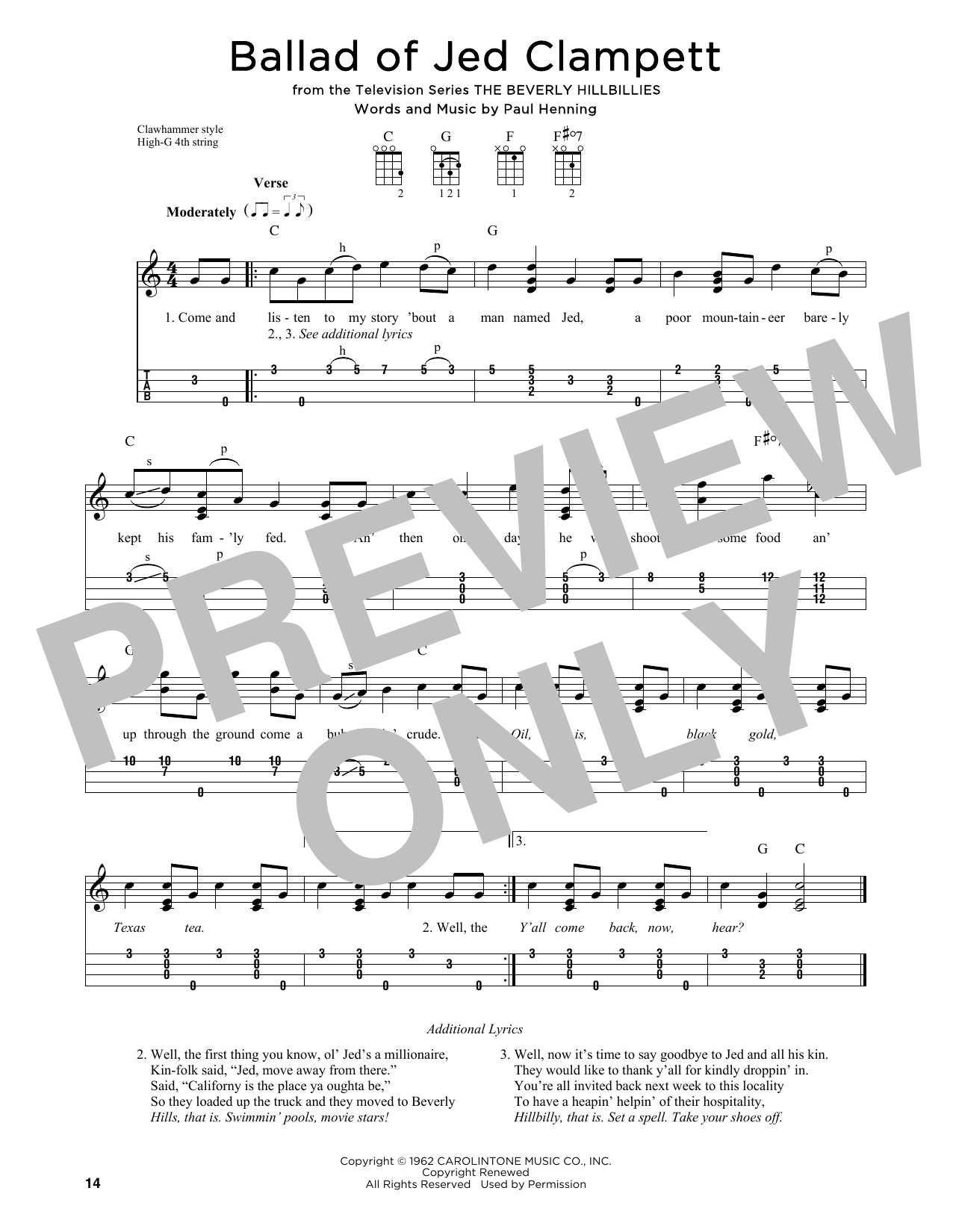 Lester Flatt & Earl Scruggs Ballad Of Jed Clampett (from The Beverly Hillbillies) (arr. Jim Schustedt) sheet music notes and chords arranged for Ukulele
