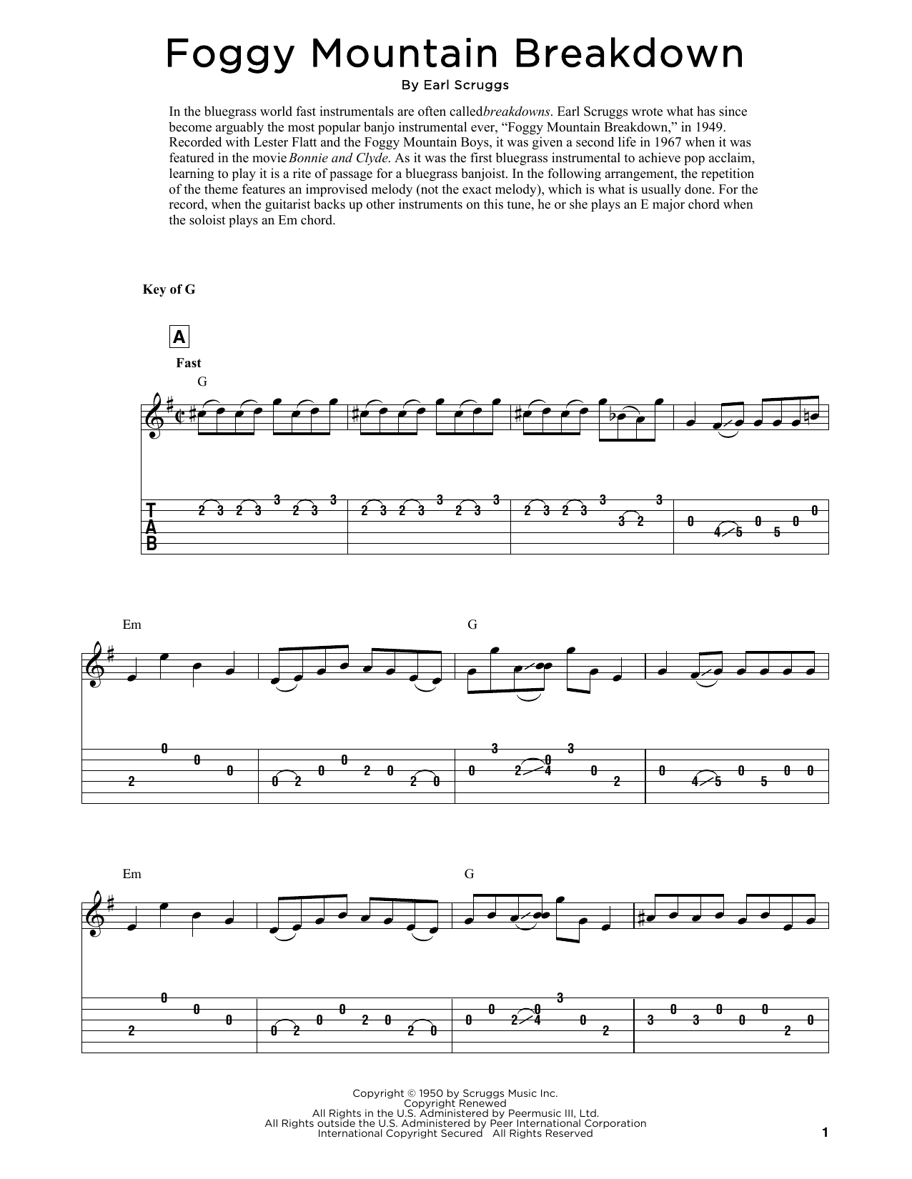 Lester Flatt & Earl Scruggs Foggy Mountain Breakdown (arr. Fred Sokolow) sheet music notes and chords arranged for Solo Guitar