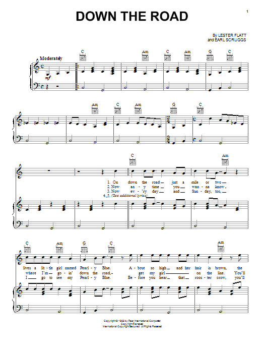 Lester Flatt Down The Road sheet music notes and chords arranged for Piano, Vocal & Guitar Chords (Right-Hand Melody)