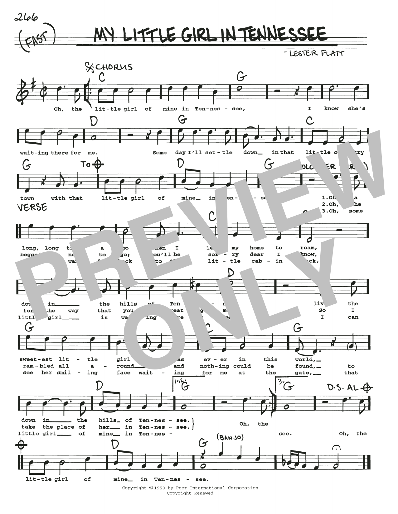 Lester Flatt My Little Girl In Tennessee sheet music notes and chords arranged for Real Book – Melody, Lyrics & Chords