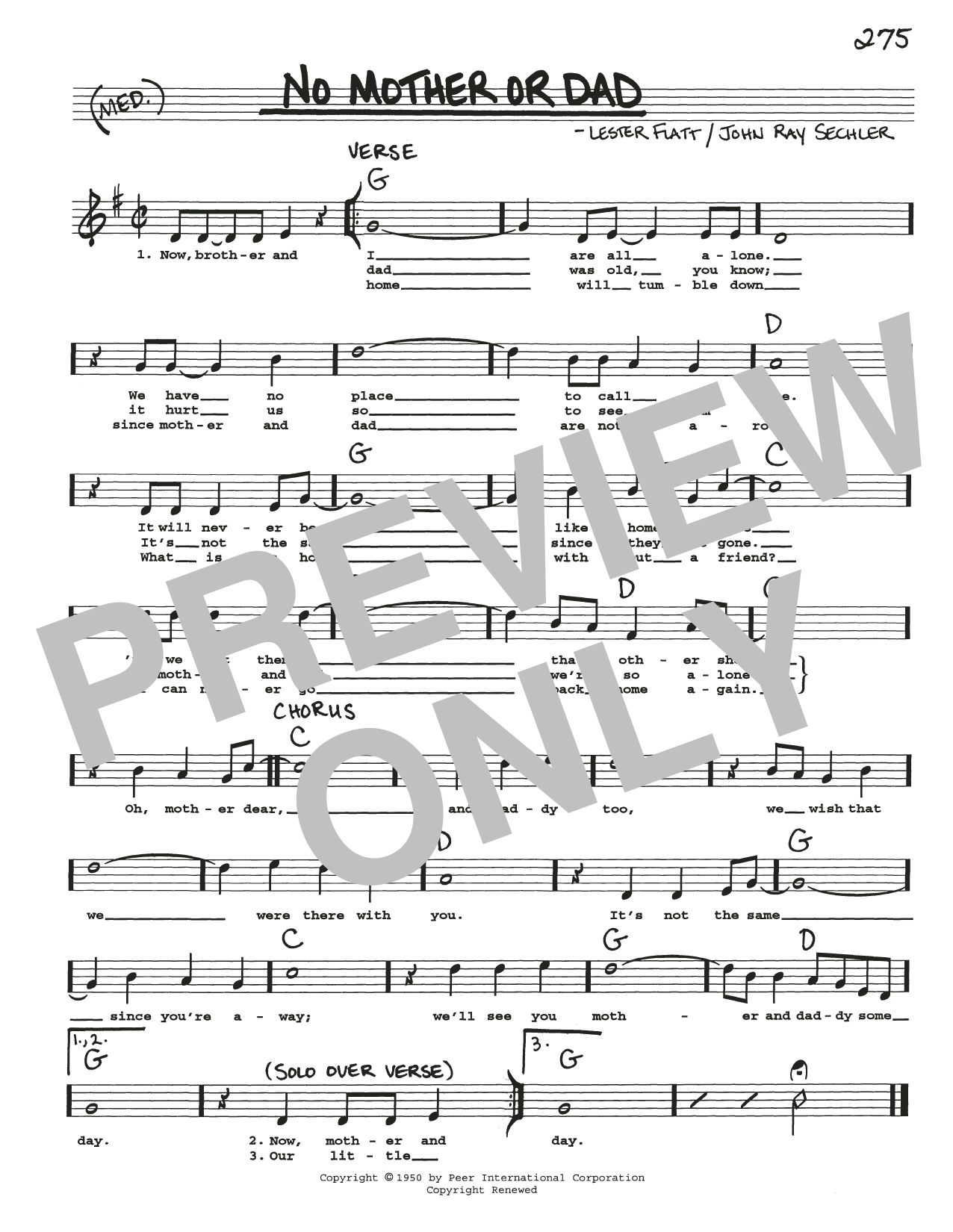 Lester Flatt No Mother Or Dad sheet music notes and chords arranged for Real Book – Melody, Lyrics & Chords