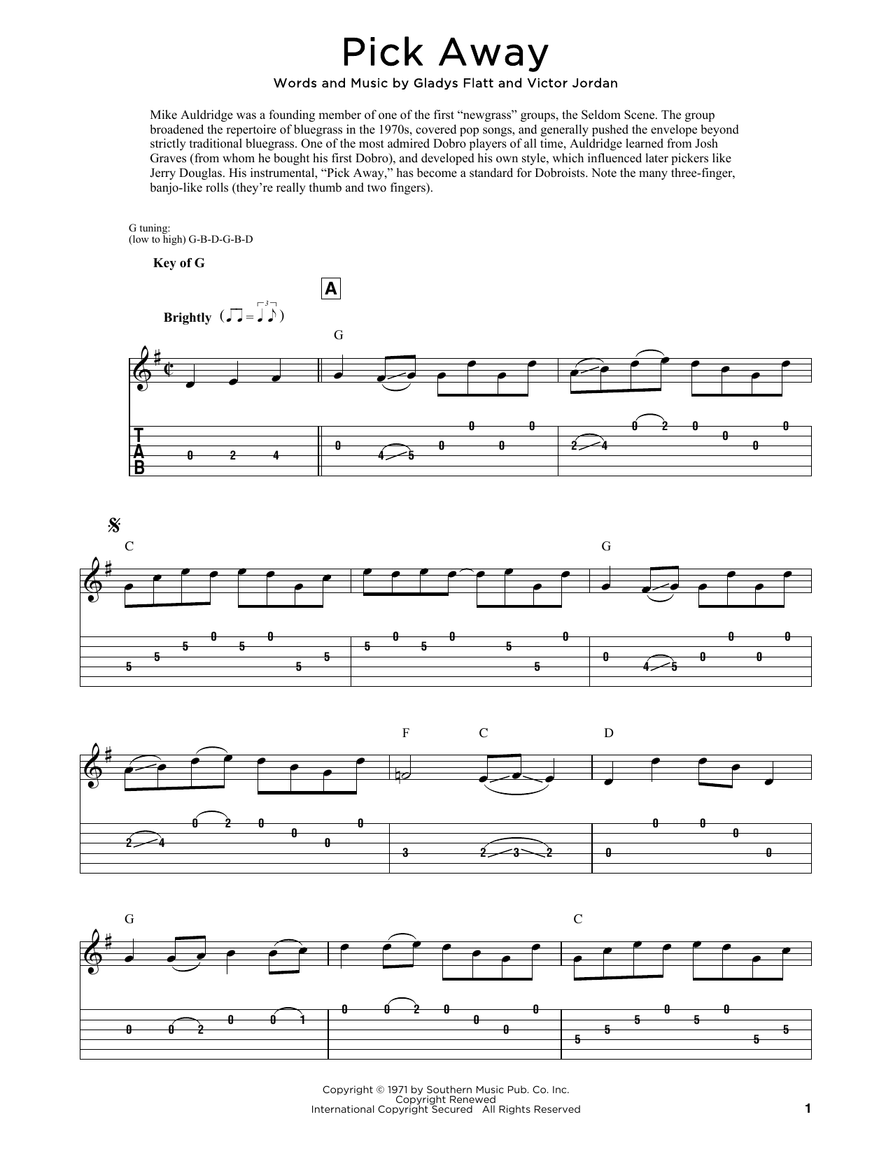 Lester Flatt Pick Away sheet music notes and chords arranged for Dobro