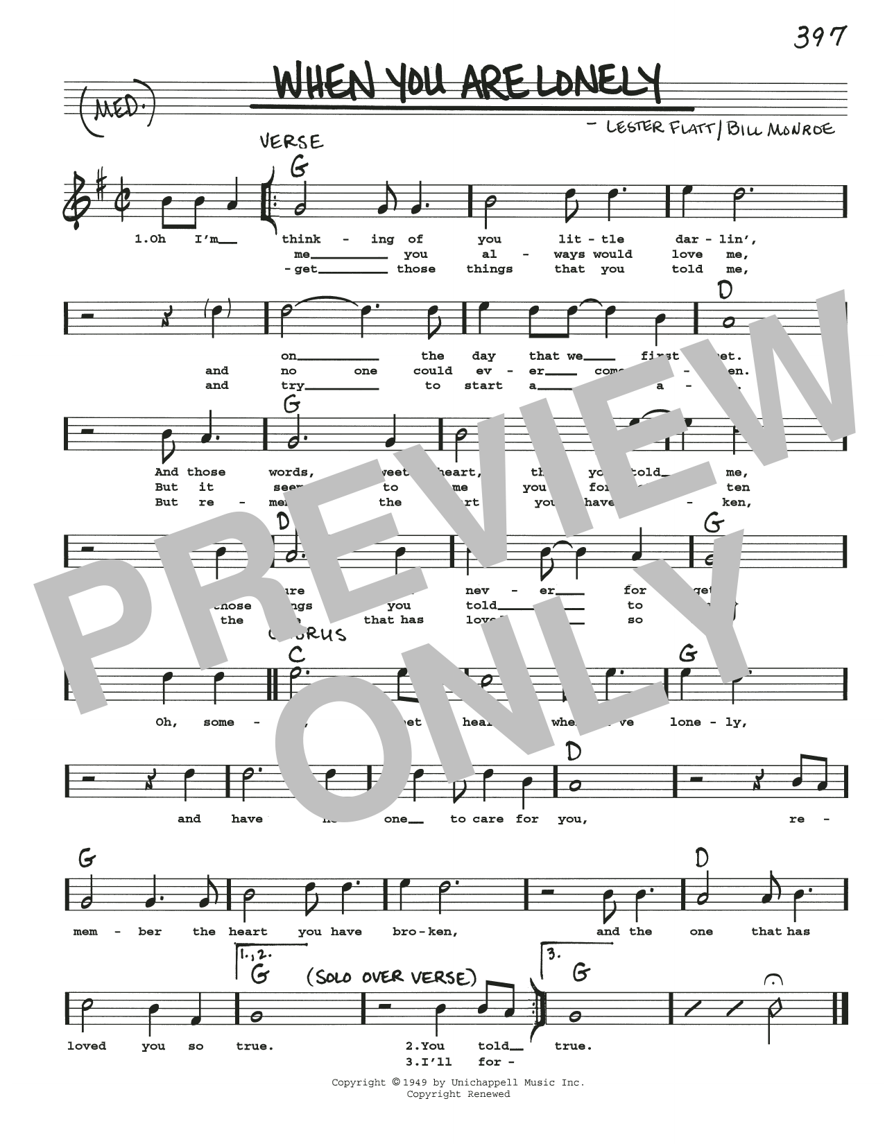 Lester Flatt When You Are Lonely sheet music notes and chords arranged for Real Book – Melody, Lyrics & Chords